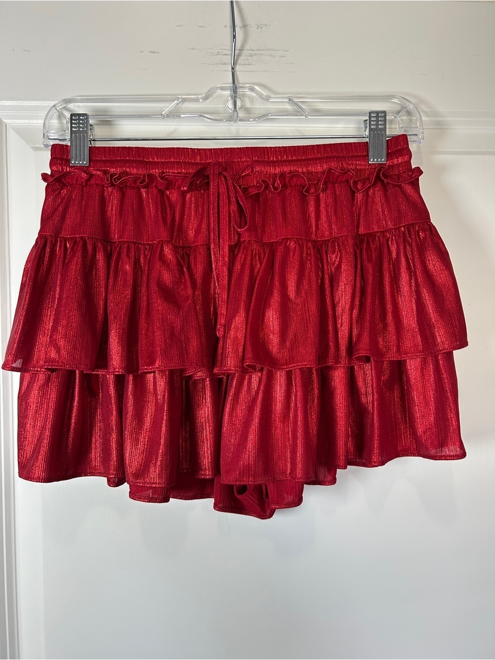 Ruffled Tiered Mini Skirt — Red
